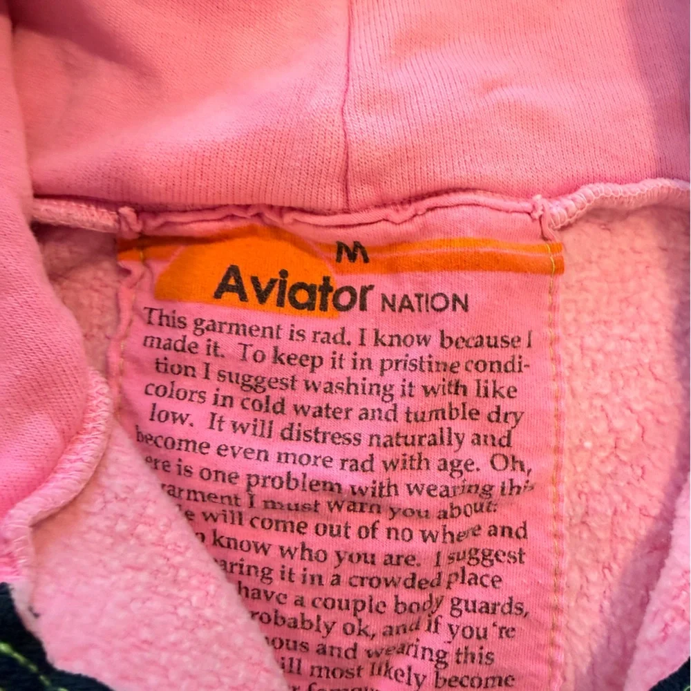 Pink aviator nation Hoodie with Rainbow Stripes - Picture 2 of 7